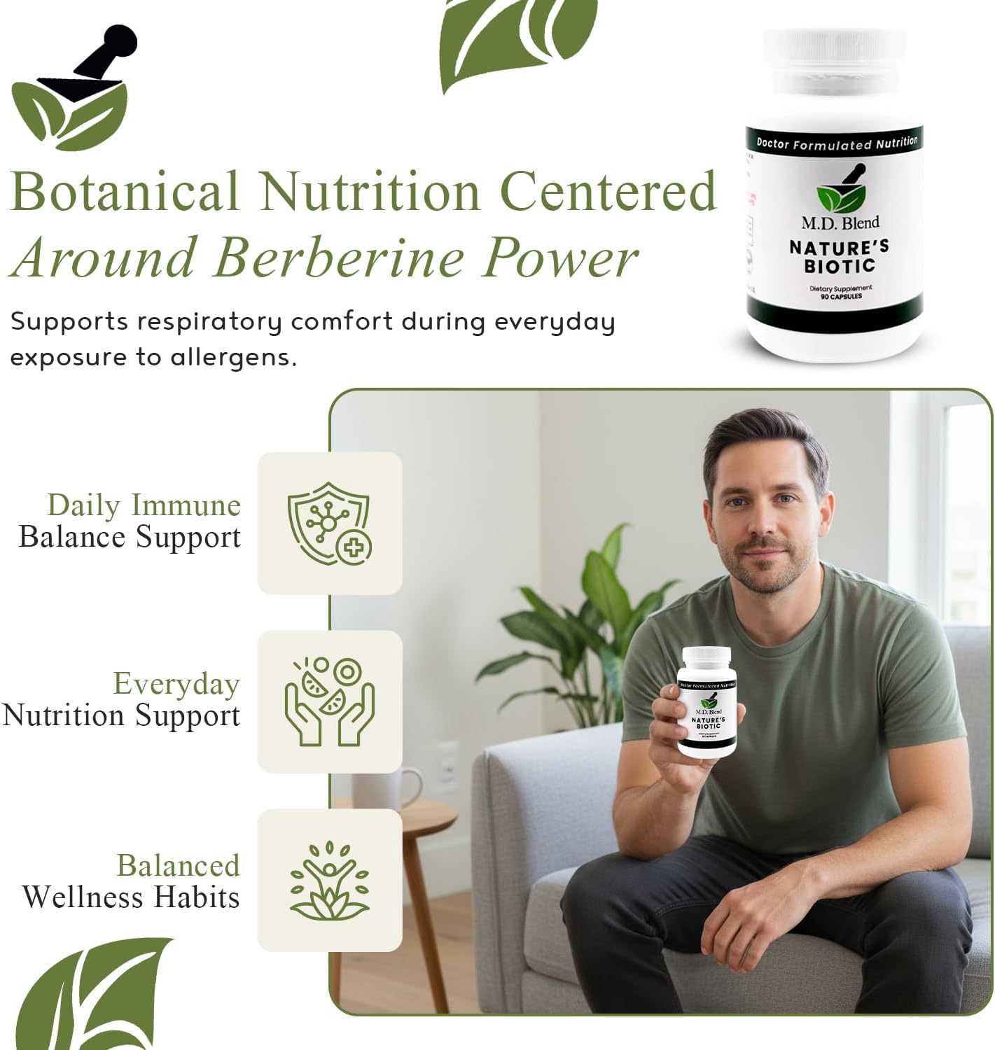 Nature's Biotic Berberine Supplement – Daily Wellbeing Support with Oregano, Garlic, Vitamins C & B6, Magnesium, and Zinc, 90 Capsules - görsel 2