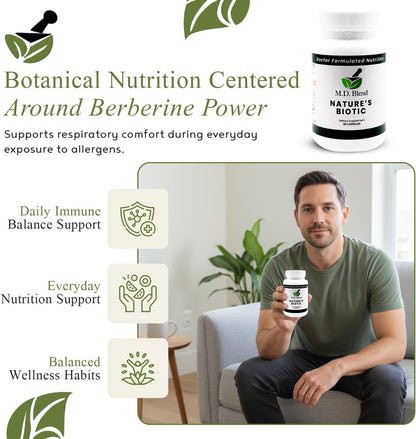 Nature's Biotic Berberine Supplement – Daily Wellbeing Support with Oregano, Garlic, Vitamins C & B6, Magnesium, and Zinc, 90 Capsules