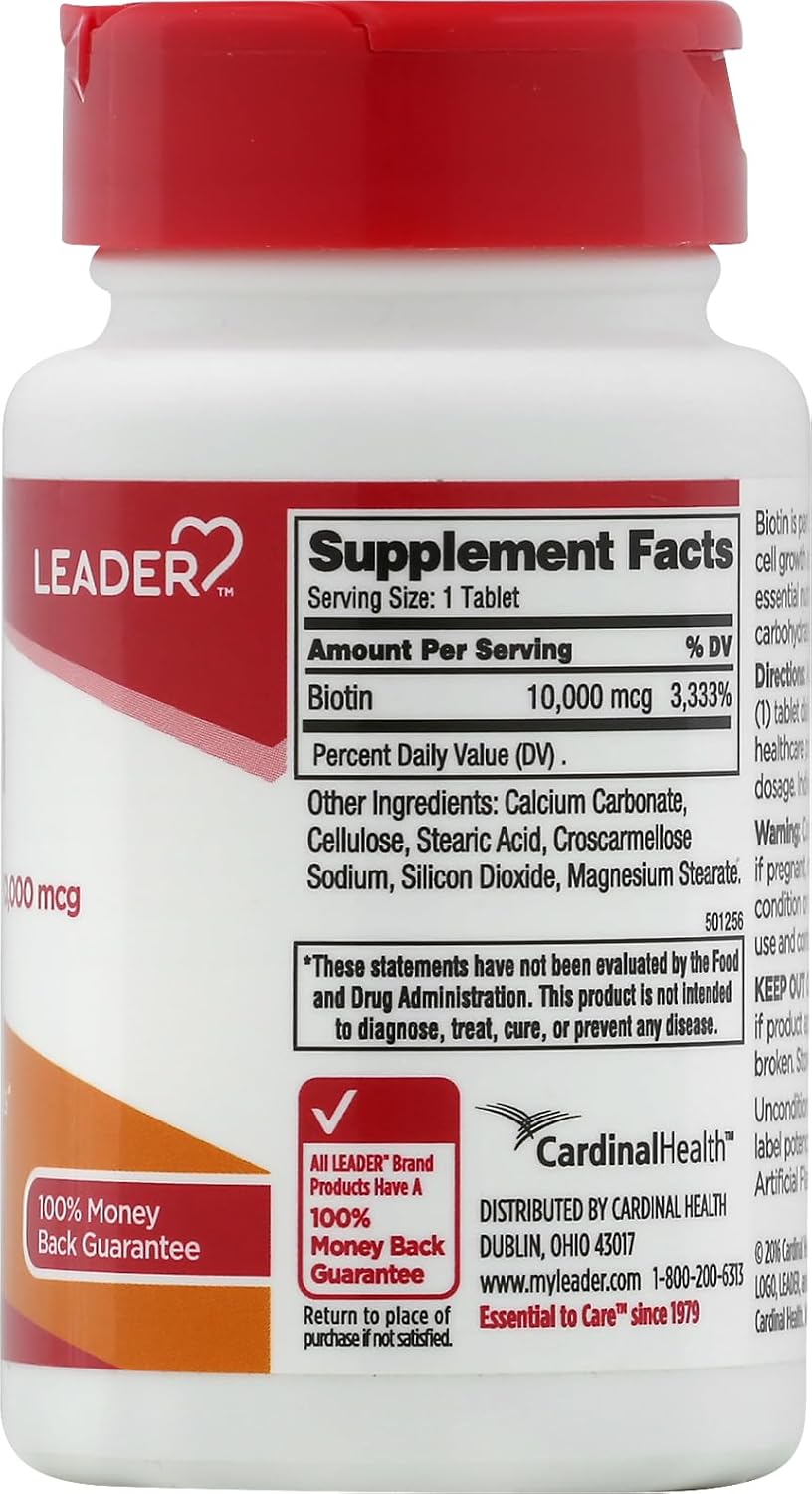 Leader Biotin 10,000 mcg Tablets, 100 Tablets - görsel 2