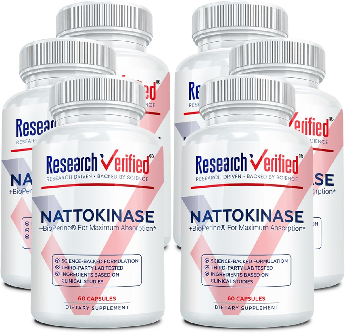 Research Verified Nattokinase - 4000 FU - Circulatory Support - BioPerine, No Vitamin K2 - 60 Capsules - Pack of 6 - görsel 1