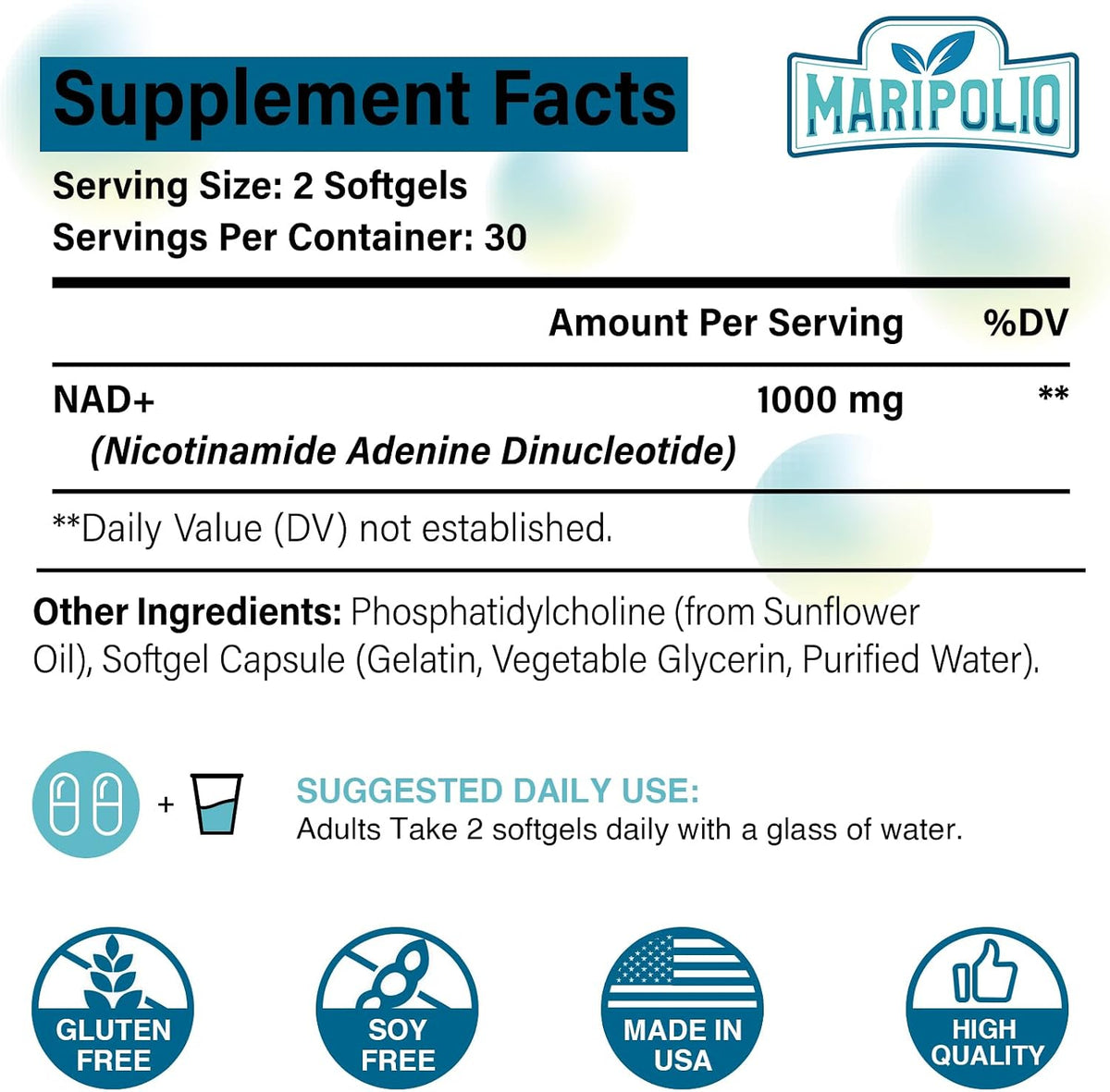 Maripolio Liposomal NAD+ 1000 mg - 60 Soft Gels - Cellular Energy Support - görsel 2