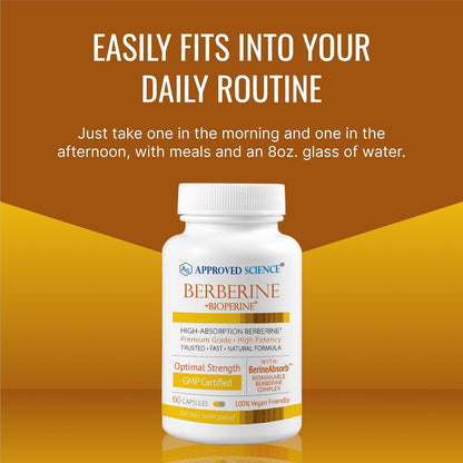Approved Science Berberine 1000mg – High Absorption Berberine Supplement with BioPerine – 60 Capsules – 1 Month Supply – Vegan