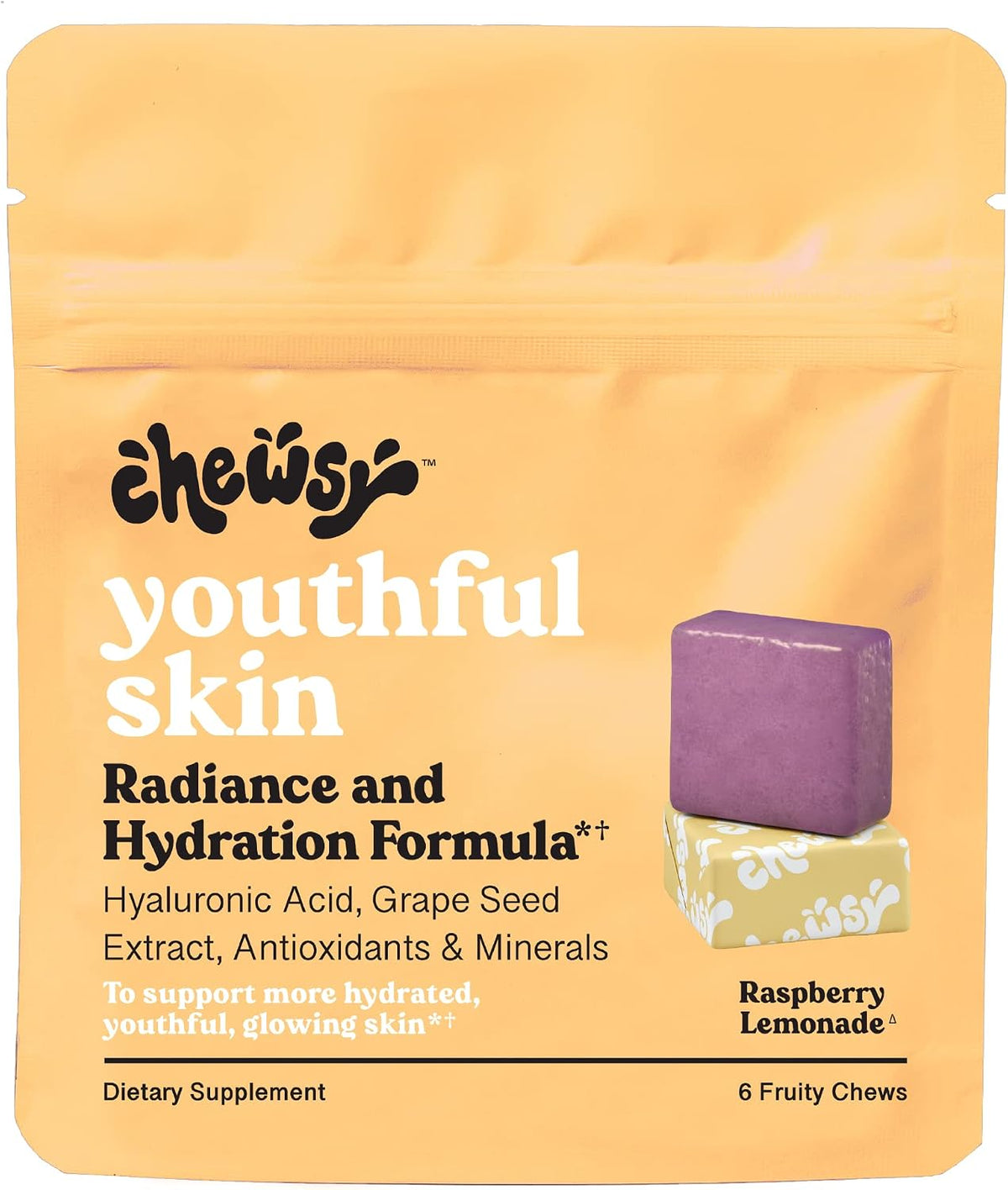 Chewsy Youthful Skin Fruity Chews Vitamins - Radiance & Hydration Formula, Raspberry Lemonade Flavour (6-Day Supply) - görsel 1