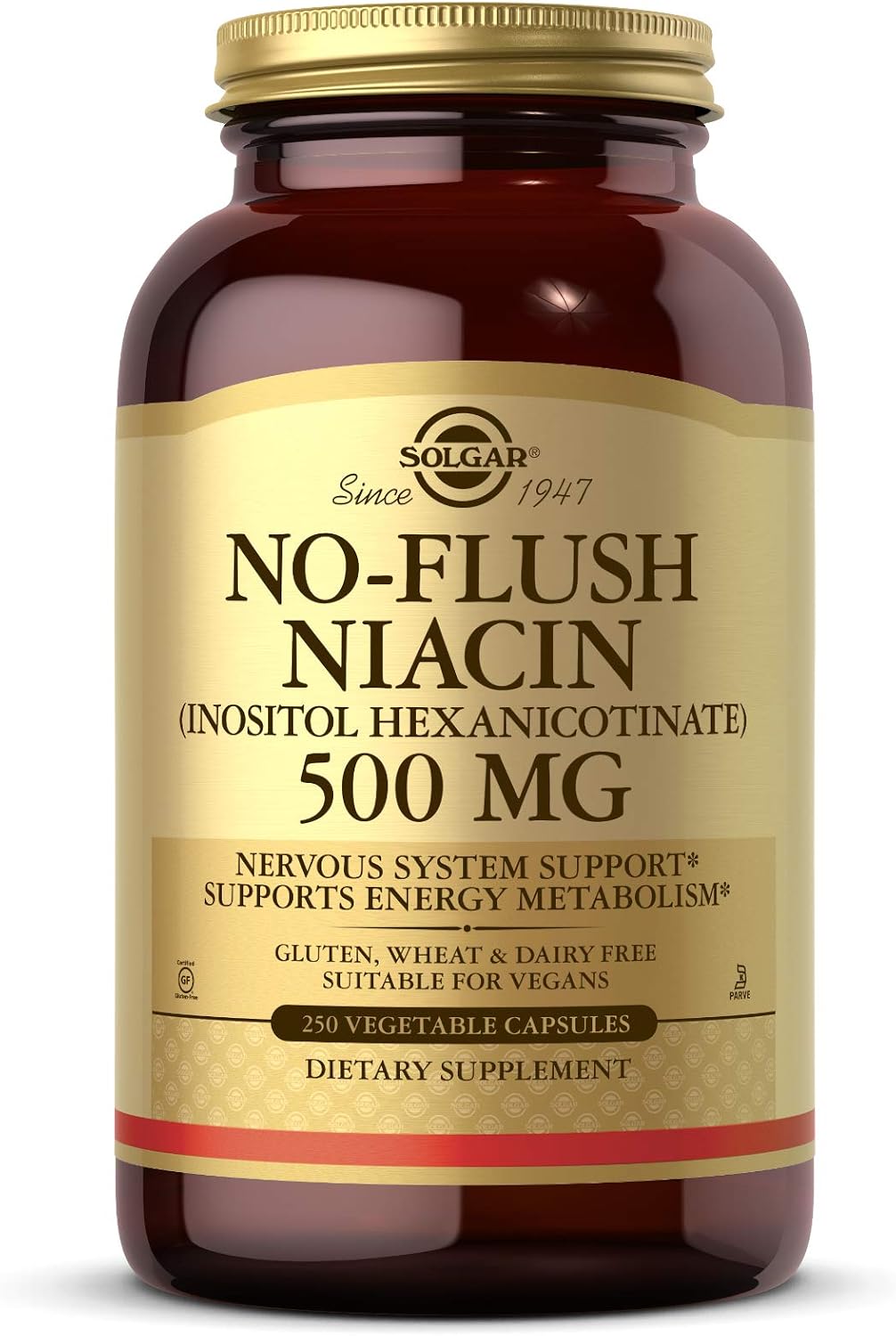 Solgar No-Flush Niacin 500 mg, 250 Vegetable Capsules - görsel 1