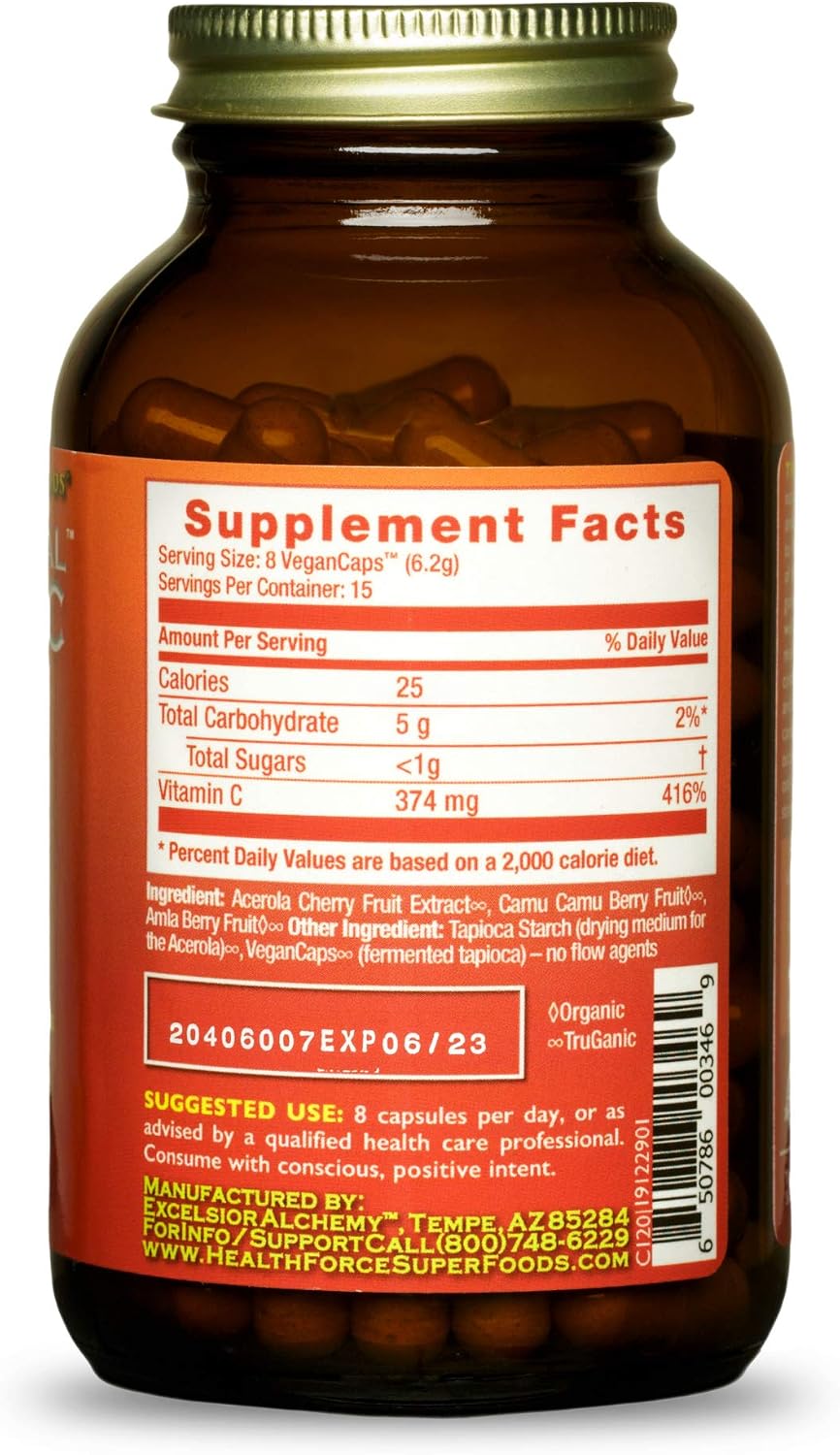 HEALTHFORCE SUPERFOODS Truly Natural Vitamin C - 120 Vegan Capsules (15 Servings) - görsel 2
