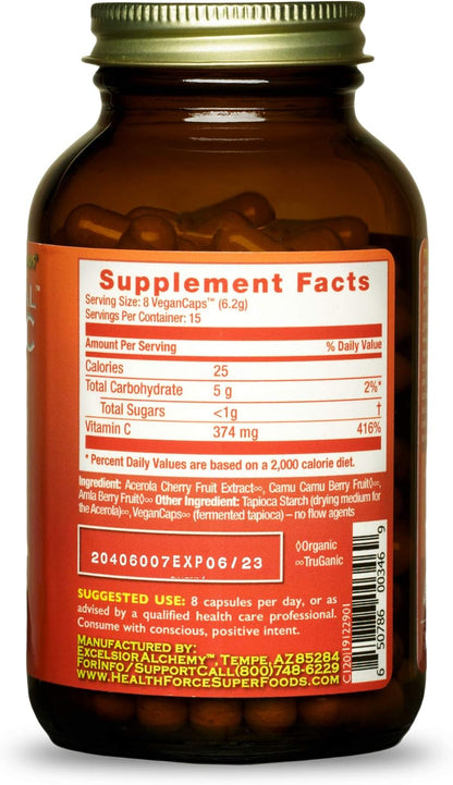 HEALTHFORCE SUPERFOODS Truly Natural Vitamin C - 120 Vegan Capsules (15 Servings)