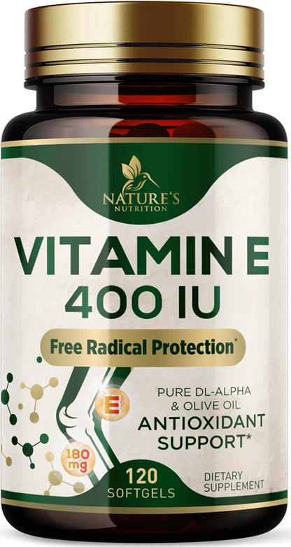 Vitamin E 180mg Per Serving - dl-Alpha Tocopherol Supplement for Skin and Immune Support - 60 Soft gel capsules