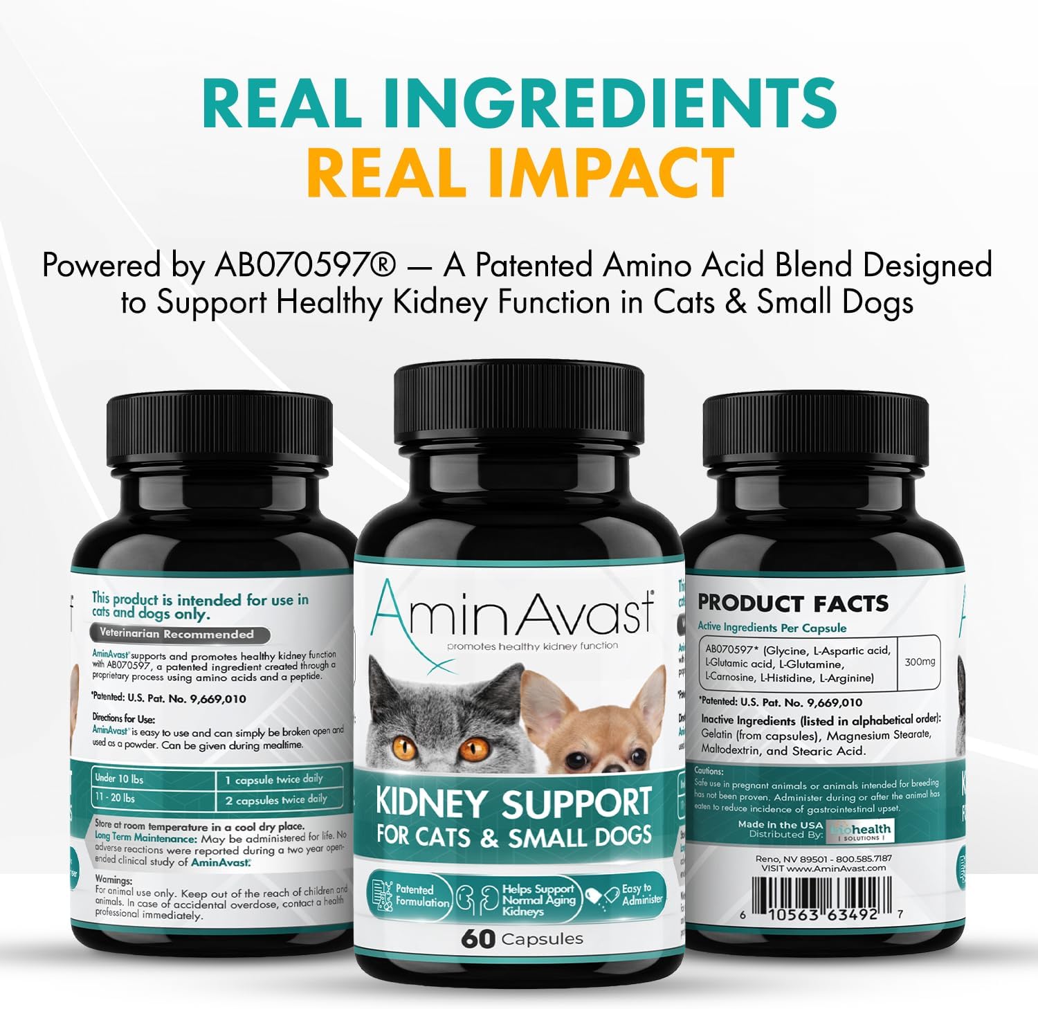 AminAvast Kidney Support Supplement for Cats and Small Dogs – 300 mg Three-Pack (60 Sprinkle Capsules) - görsel 4