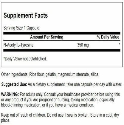 Swanson N-Acetyl L-Tyrosine 35mg, 60 Capsules - Amino Acid Food Supplement for Cognitive Function