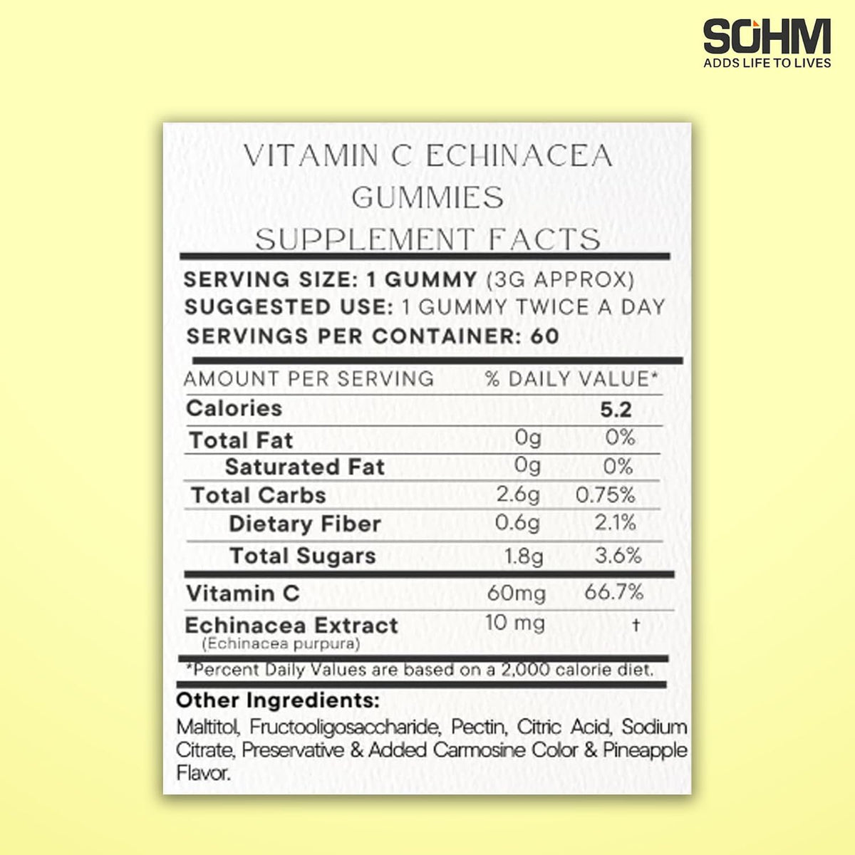 SOHM Vitamin C + Echinacea Gummies - 60 Count - Individually Wrapped - Vegetarian - görsel 8