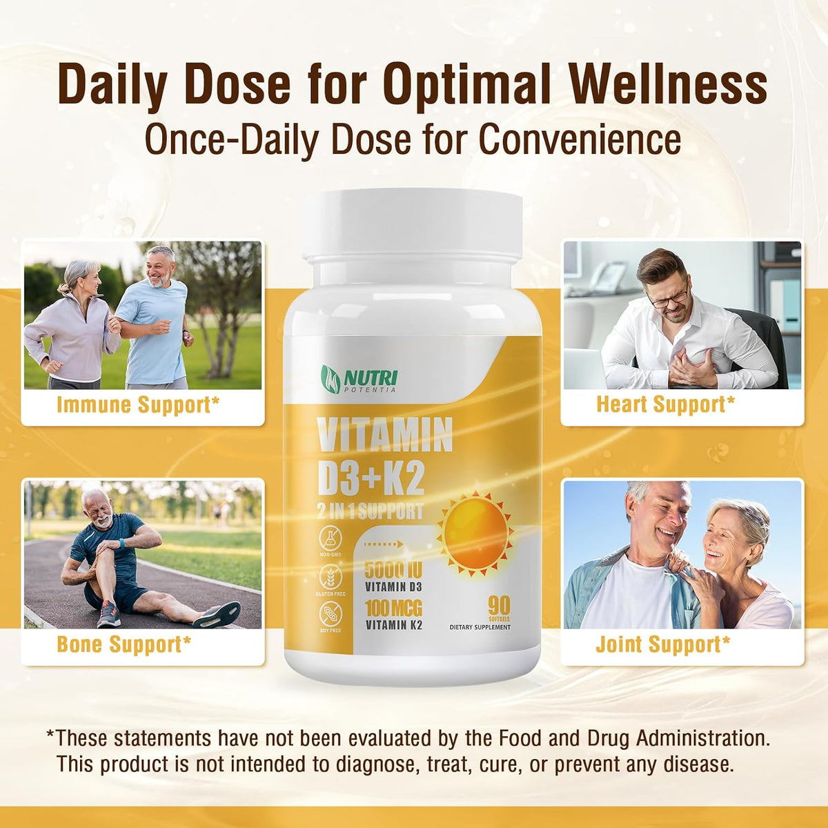 NUTRI POTENTIA Vitamin D3 K2 Supplement with MCT Oil - 5000 IU D3, 100 mcg K2 (MK-7) - Bone and Immune Health Support - 90 Soft gel capsules - görsel 5