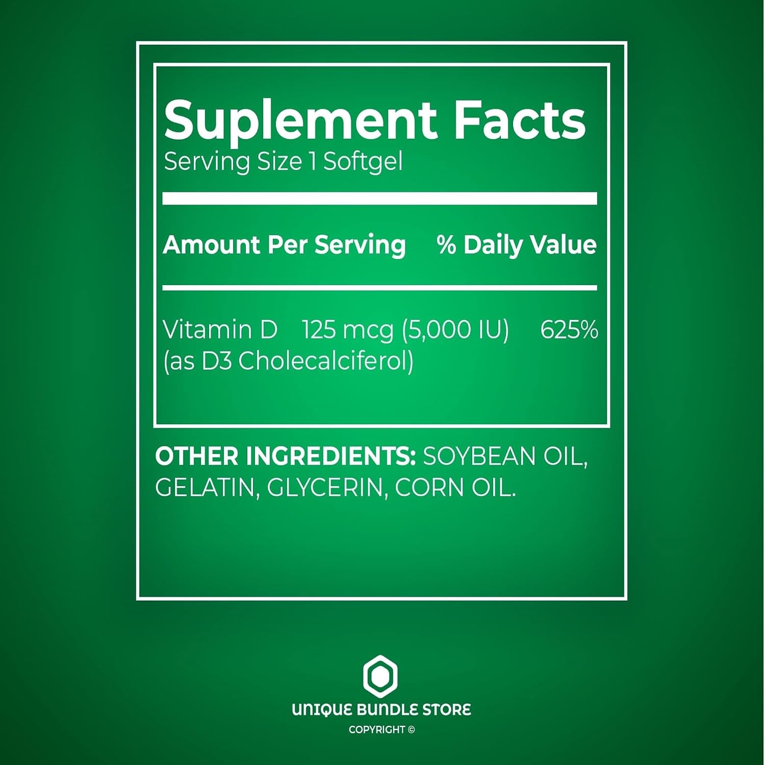 Vitamin D3 5000 IU (125 µg) – 100 Softgels, Pack of 2 - görsel 4