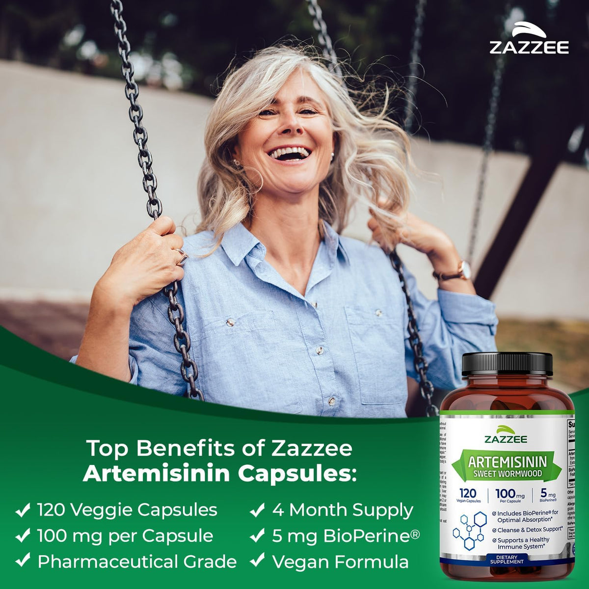 Zazzee High Absorption Artemisinin – 100 mg per Capsule with BioPerine, 120 Vegan Capsules - görsel 2