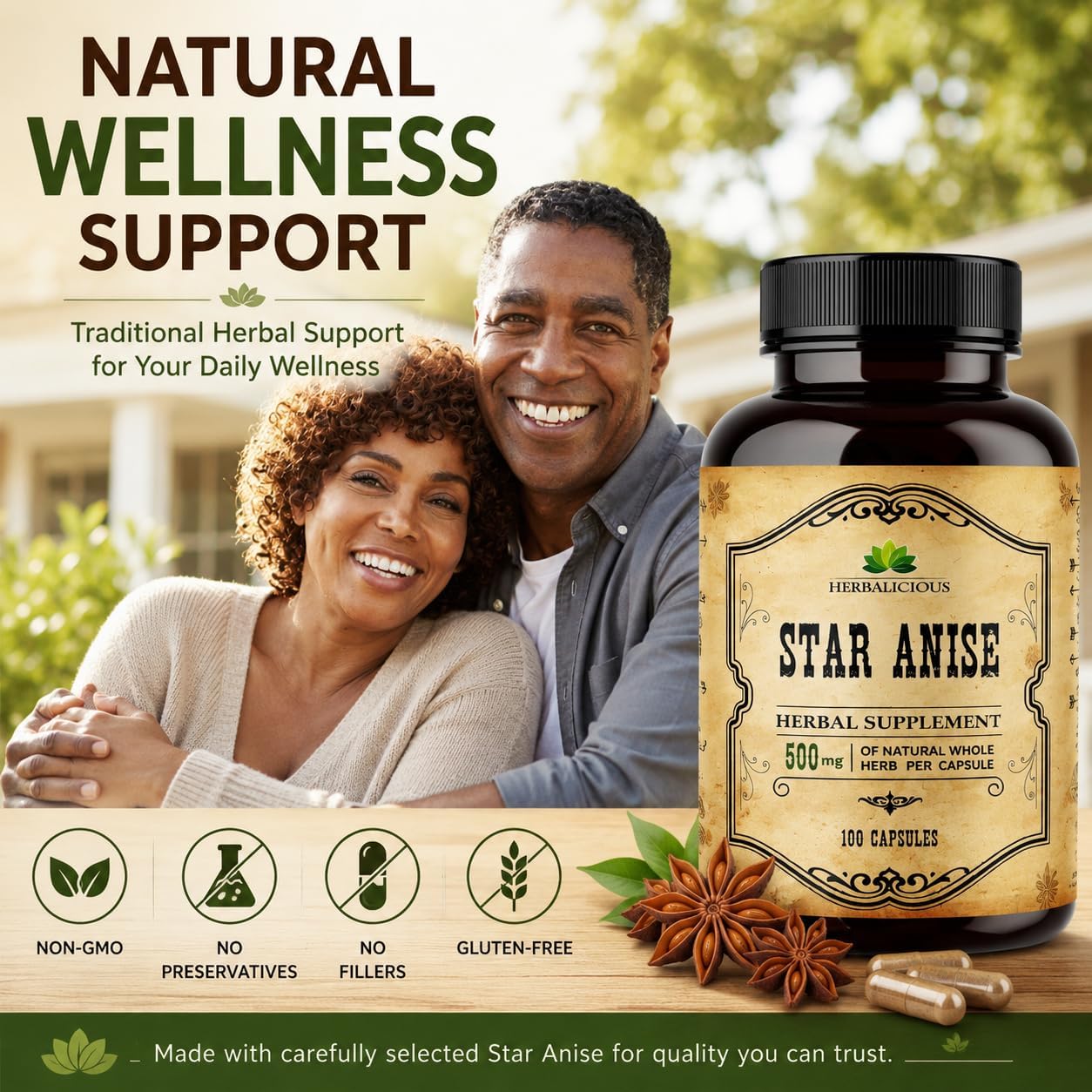 HERBALICIOUS Organic Star Anise Supplement – 100 Capsules – 1000mg - görsel 7