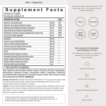 JSHealth Vitamins Skin and Digestion Formula – Supplement for Clear Skin and Digestive Health (120 Capsules)