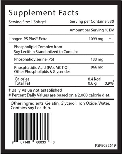 Lipogen PS Plus Extra Brain Support - 133mg Phosphatidylserine - 120 Softgels