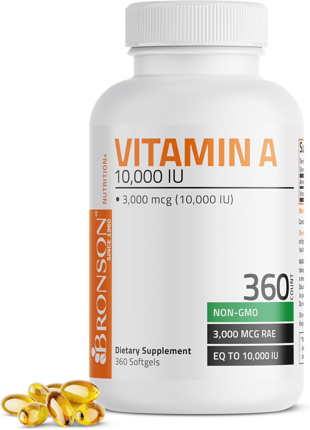 Bronson Vitamin A 10,000 IU – Premium Non-GMO Formula, 250 Softgels - görsel 9