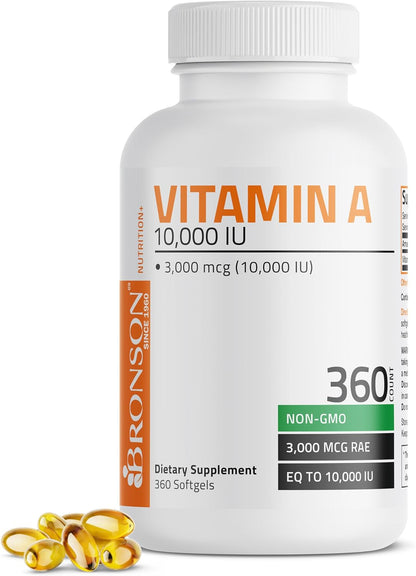 Bronson Vitamin A 10,000 IU Premium Non-GMO Formula, 180 Soft gel capsules