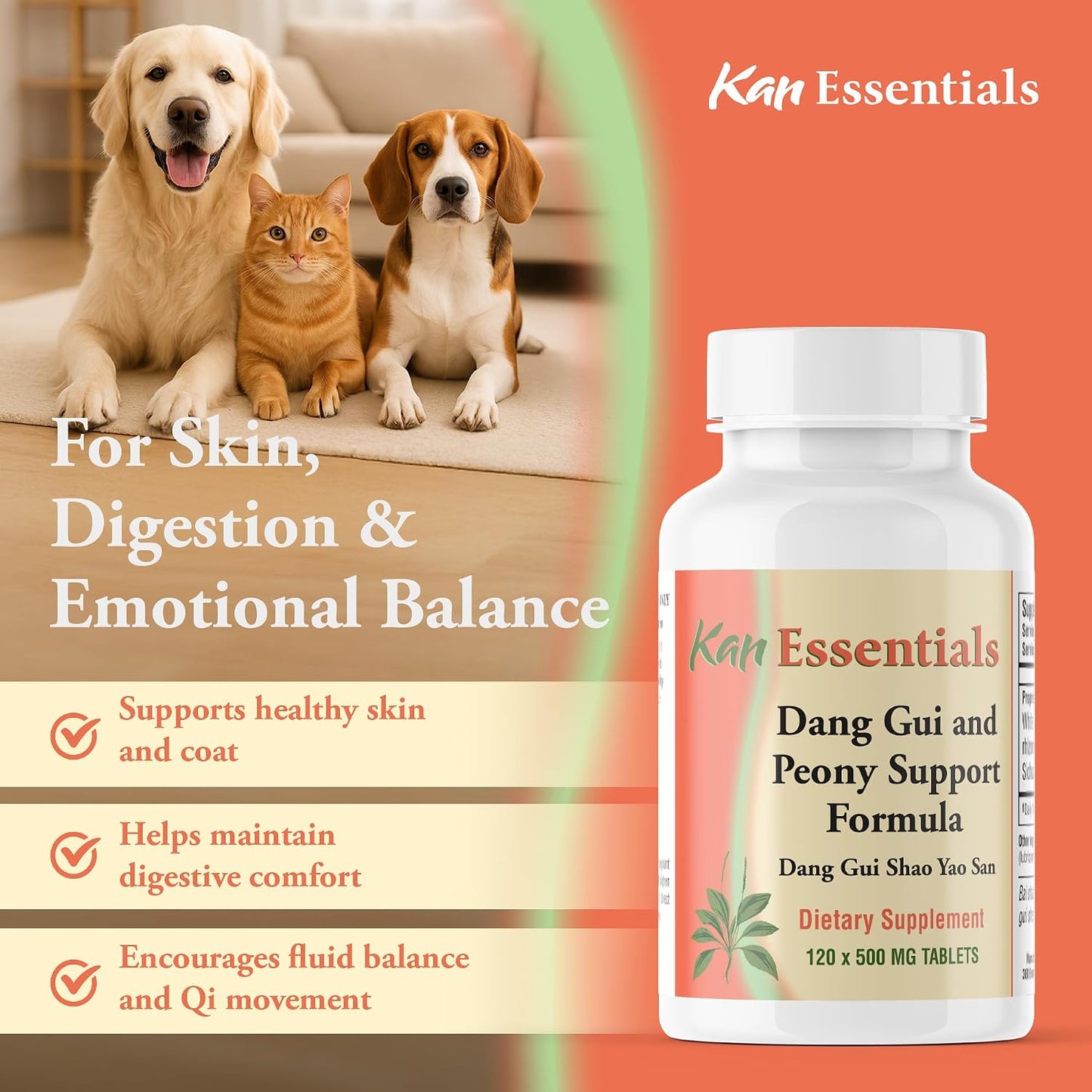 Kan Herb Essentials Dang Gui and Peony Support – Herbal Blend for Dogs and Cats, 120 Tablets - görsel 5