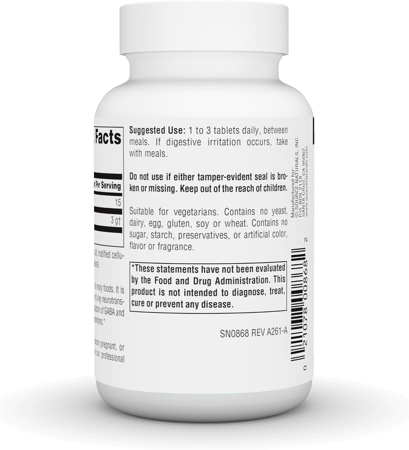 Source Naturals L-Pyroglutamic Acid - 1000 mg - 60 Vegetarian Tablets - görsel 4
