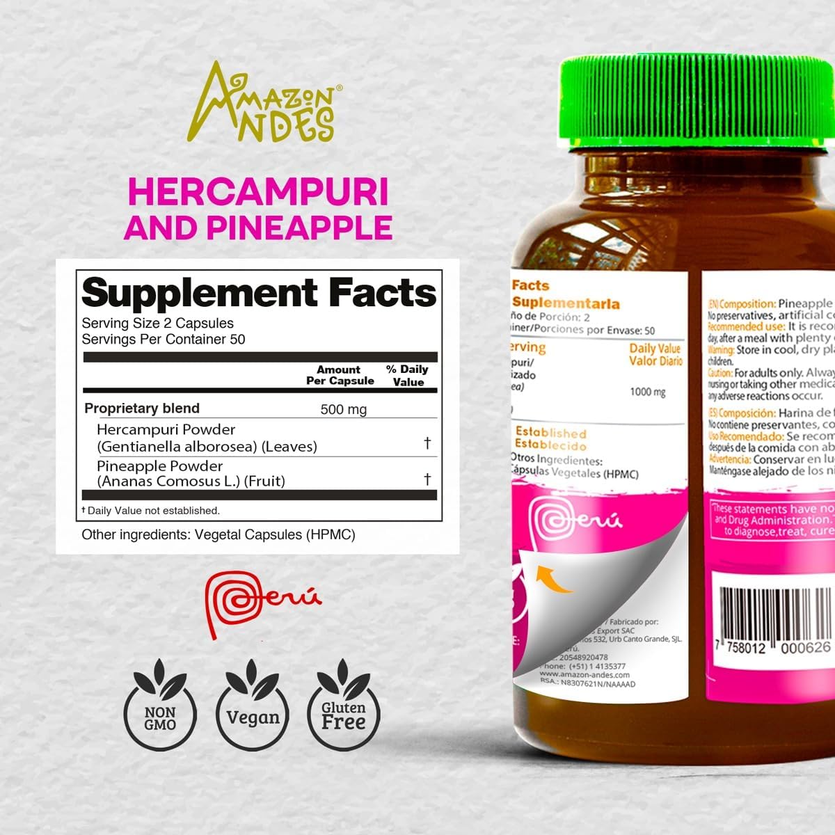 Hercampuri Capsules - 1500mg - Vegan, Non-GMO & Allergen Free - görsel 2