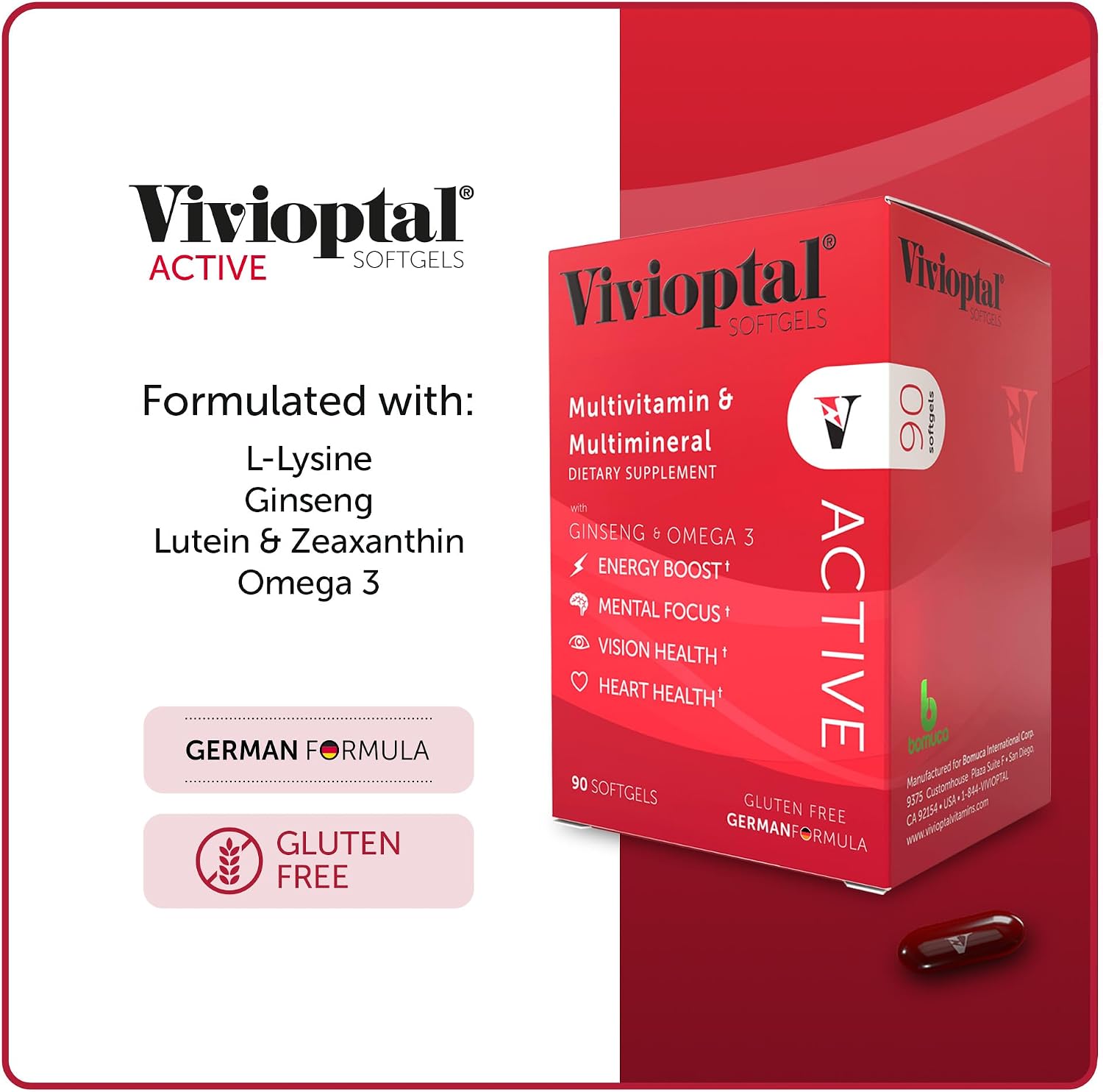 Vivioptal Active Multivitamin with Ginseng & Omega-3, 90 Softgels (1 Year's Supply), Gluten-free, German Formula - görsel 6