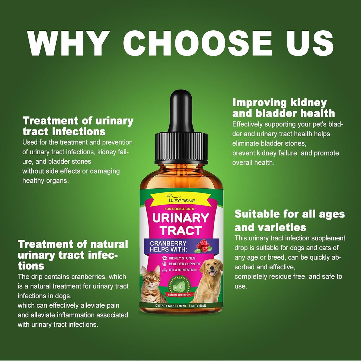 Cat & Dog Natural UTI Supplement, Cranberry Drops for Dogs, Urinary Tract Infection Support, Prevention of Incontinence and Stones, Bladder and Kidney Health Support for Pets - görsel 5