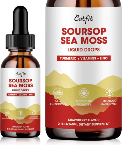Catfit Soursop Graviola Liquid Drops – Immune and Antioxidant Support, Strawberry, 60 ml