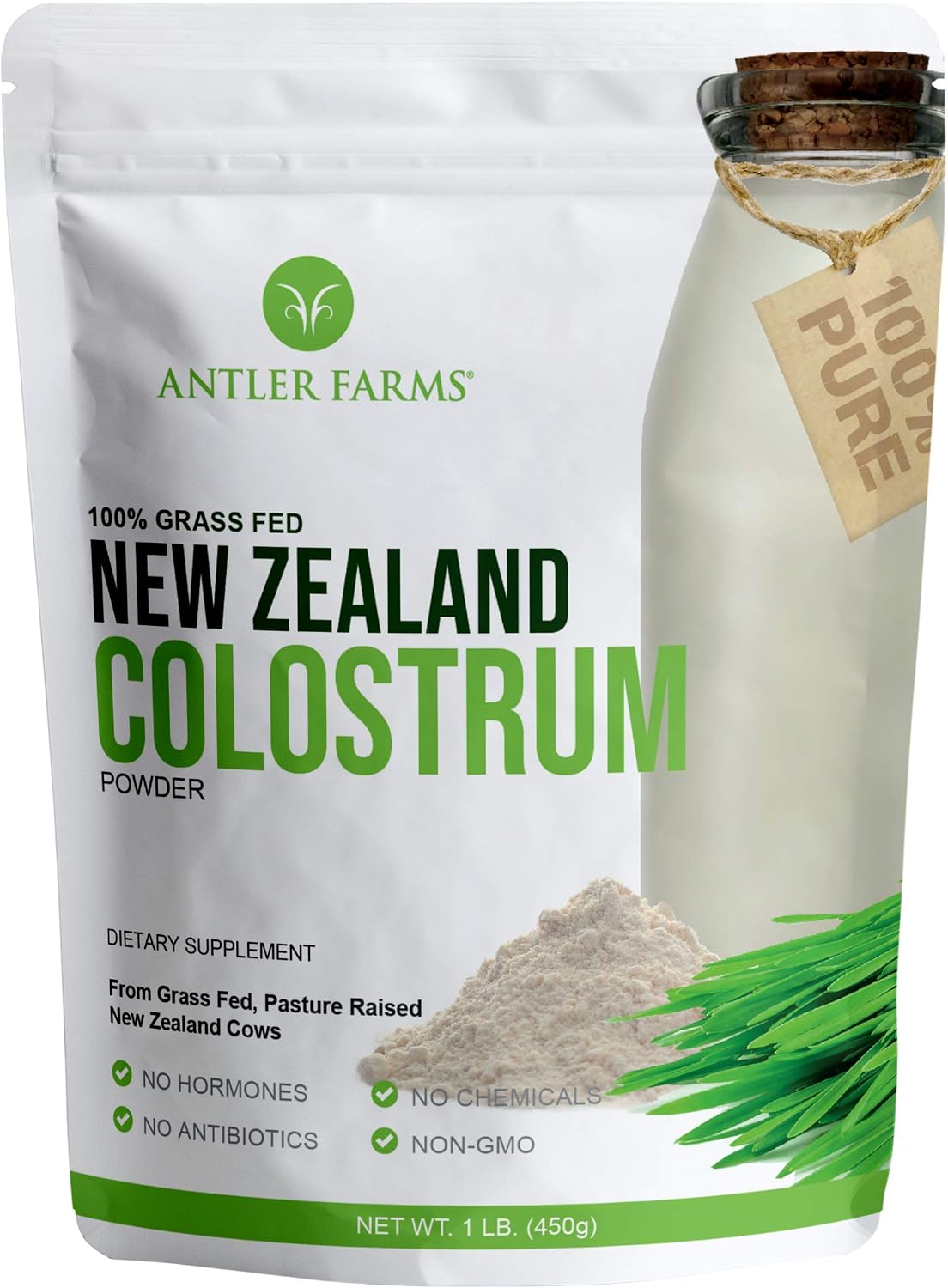 Antler Farms 100% Pure New Zealand Colostrum - Grass Fed, Pasture Raised - 454 g (30 Servings) - görsel 1
