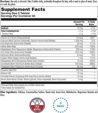 KAL Amino Max, Amino Acids & Multi-Mineral Complex with Chelated Minerals, 250 Tablets
