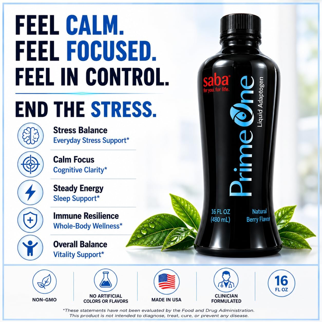 Saba Prime One Liquid Adaptogen Blend - Ashwagandha, Rhodiola, Reishi, Ginseng and Eleuthero - 946 ml (63 Servings) - görsel 5