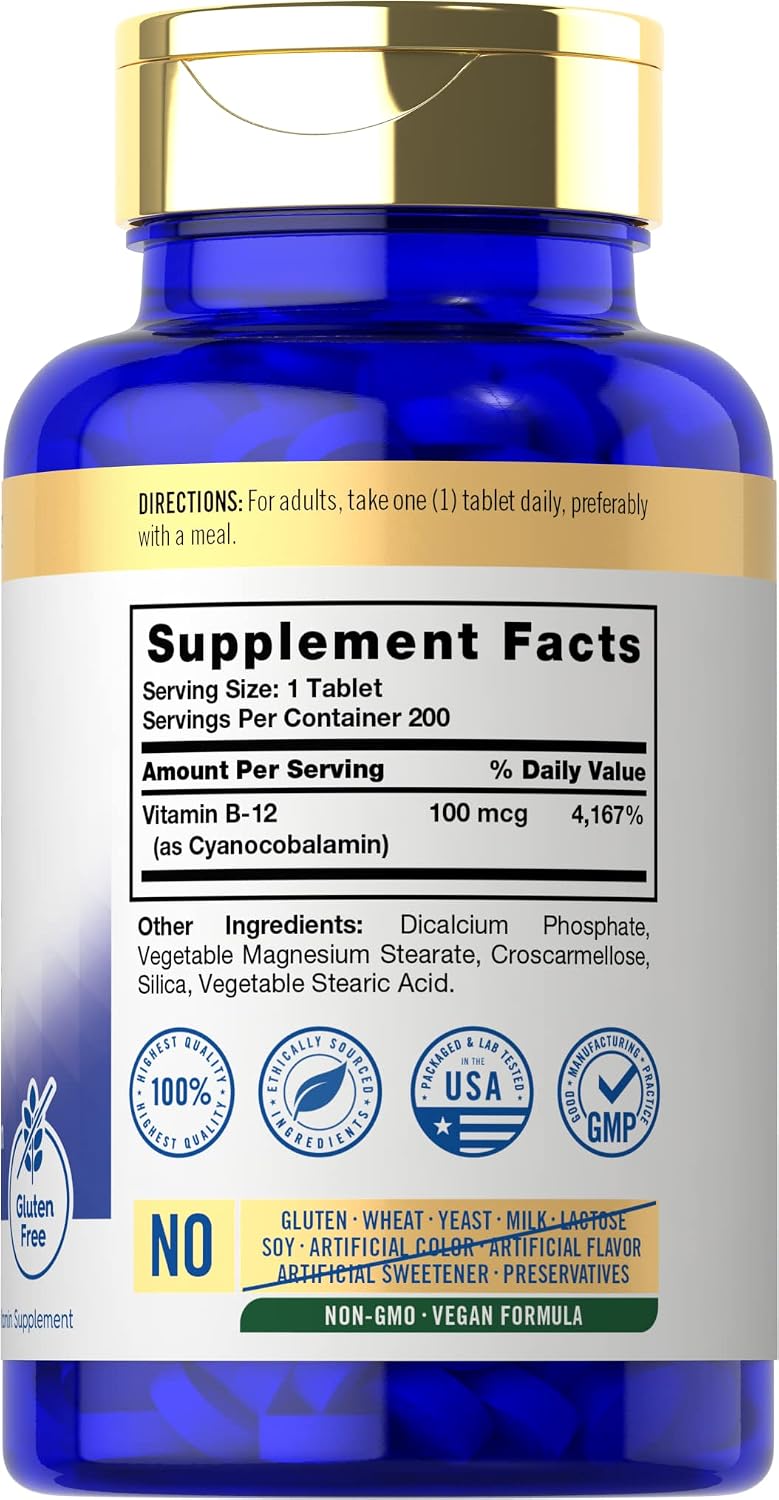 Carlyle Vitamin B12 100mcg | 200 Tablets | Vegan, Non-GM, Gluten-free Food Supplement - görsel 2