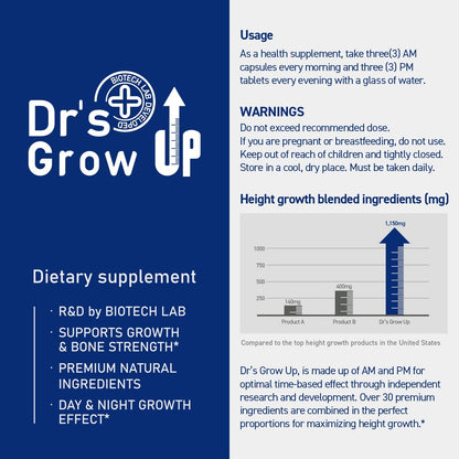 BONE SCIENCE Dr’s Grow UP AM & PM Bone and Growth for Kids and Teens, Day and Night System