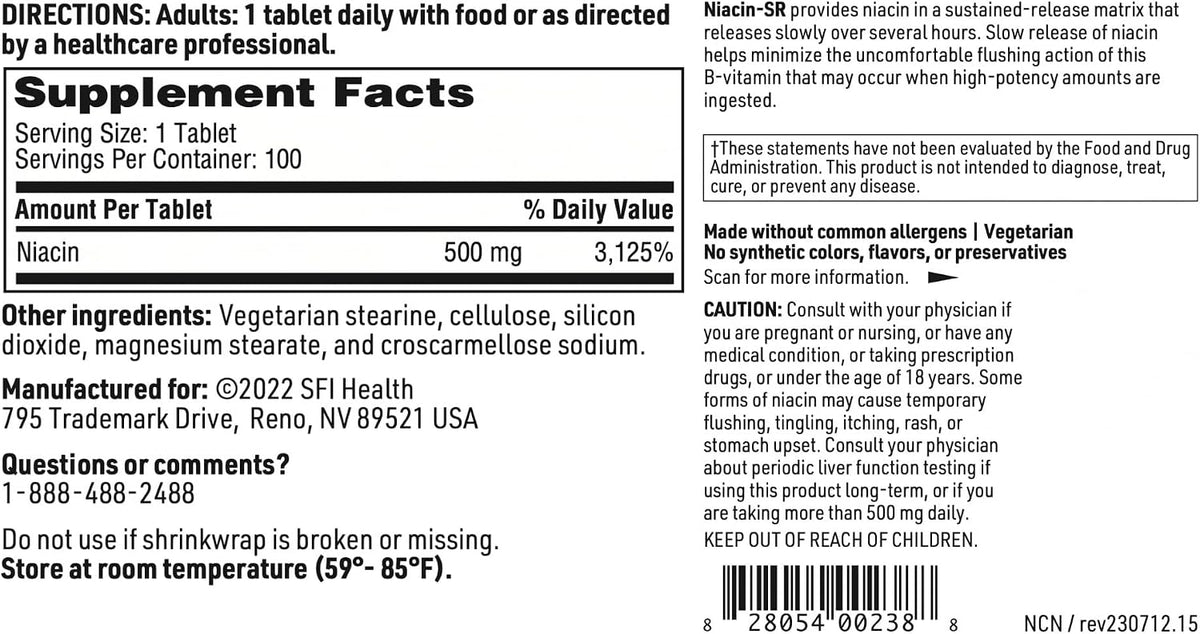 Klaire Labs Niacin-SR – 500 mg Sustained Release Niacin (Vitamin B3) – 100 Scored Tablets - görsel 5