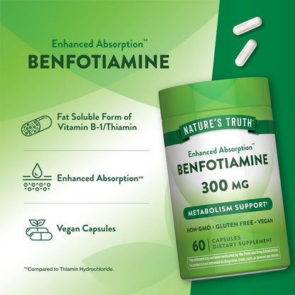 Nature's Truth Benfotiamine | 300mg | 60 Count | Vegan, Non-GMO & Gluten-Free Food Supplement | Vitamin B1 Precursor