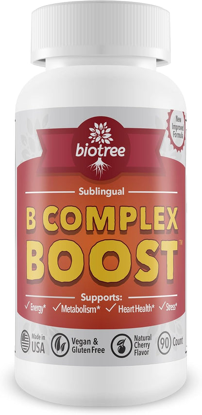 BioTree Labs Cherry B-Complex Supplement - Sublingual with Methylcobalamin B12, B6, Biotin & Folic Acid (3-Pack, 270 Tablets)
