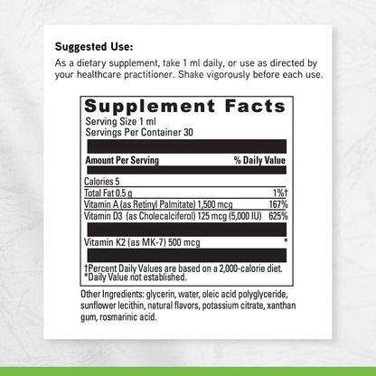 DAVINCI Labs Liposomal ADK - Liquid Food Supplement with Vitamins A, D3 and K2 - 30 ml