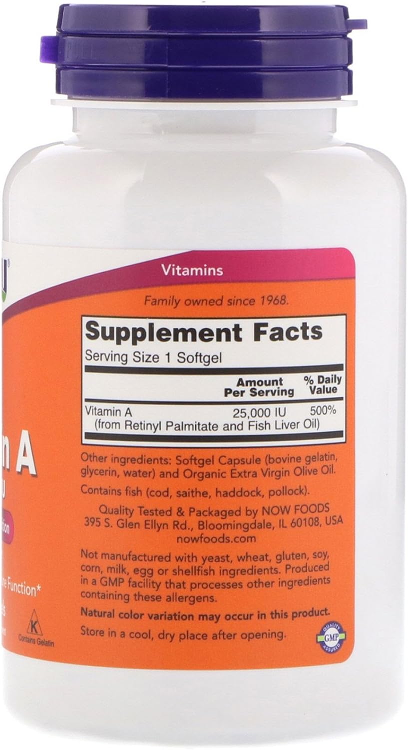 Now Foods Vitamin A 25,000 IU from Fish Liver Oil, 250 Softgels (Pack of 2) - görsel 2