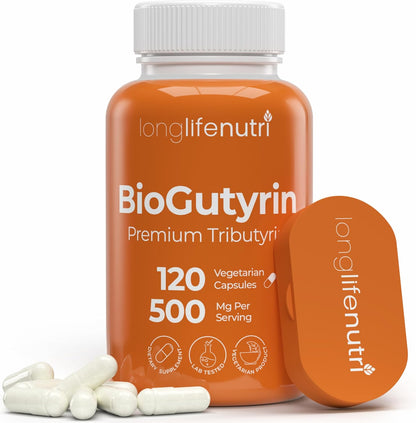 BioGutyrin – Tributyrin 500mg, Postbiotic Supplement for Gut Function and Nutrient Absorption, 120 Vegetarian Capsules