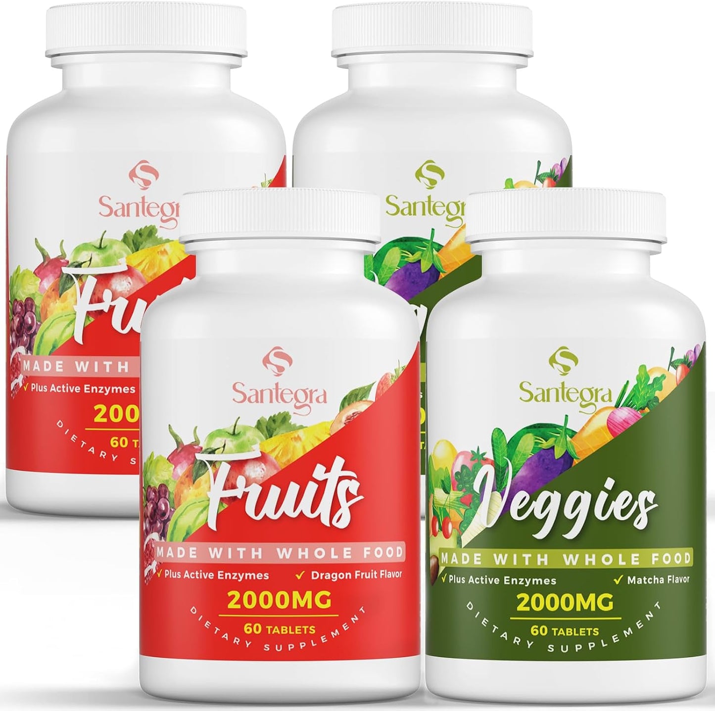 2000 mg Fruit and Vegetable Supplement, 35+ Fruits and Vegetables for Daily Variety, 100% Whole Food Superfoods, Natural Vitamins for Women & Men, Sugar-Free, Gluten-Free, Vegan, 240 Tablets - görsel 1
