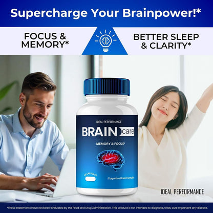 Brain Care Supplements for Memory and Focus – Maximum Strength Nootropic Advanced Formula (2 Pack)