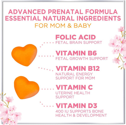 Hello Lovely Prenatal Vitamins Gummies – Complete Pregnancy Multivitamin with DHA, Folate & Choline – Orange Flavour – 120 Gummies