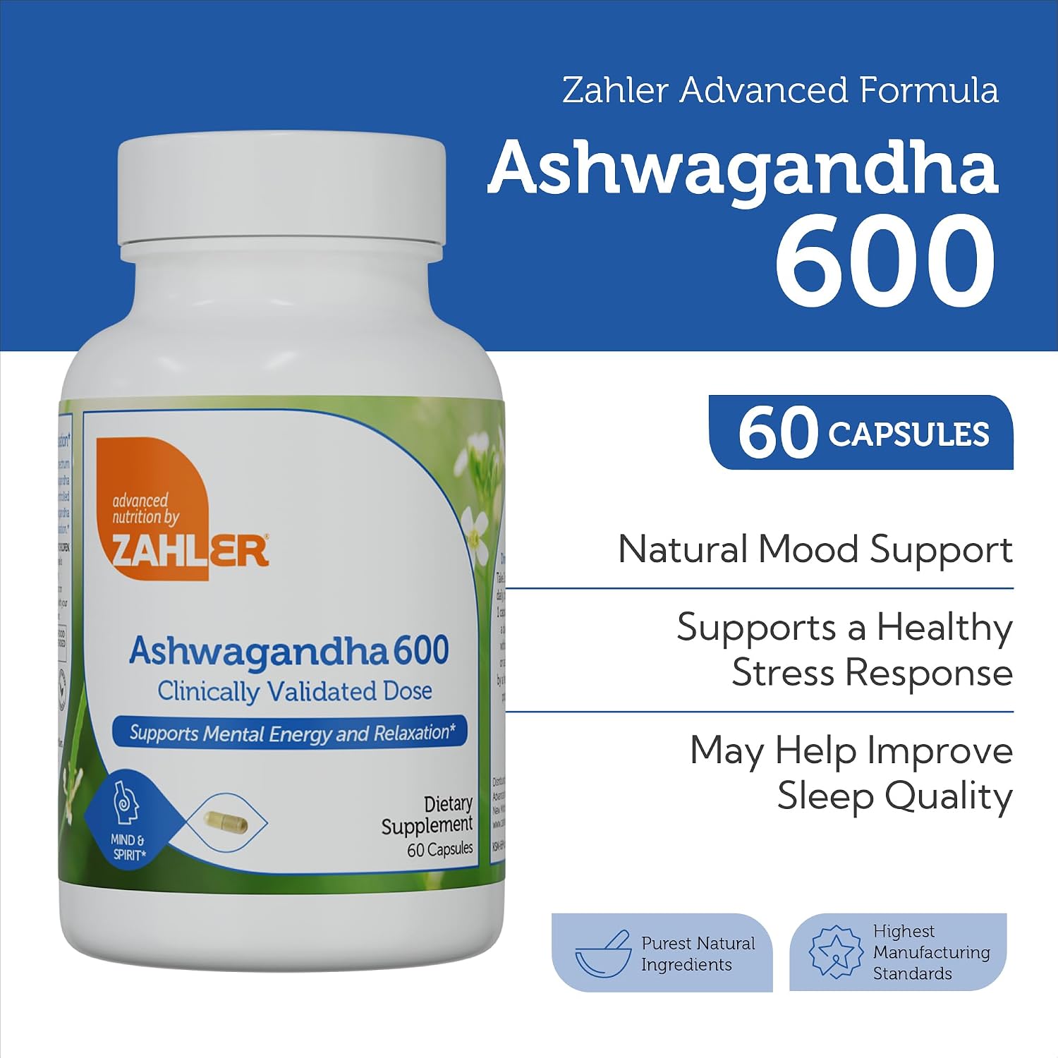 Zahler Ashwagandha Capsules, KSM-66 600mg, Stress and Relaxation Support, Kosher, 60 Capsules - görsel 2