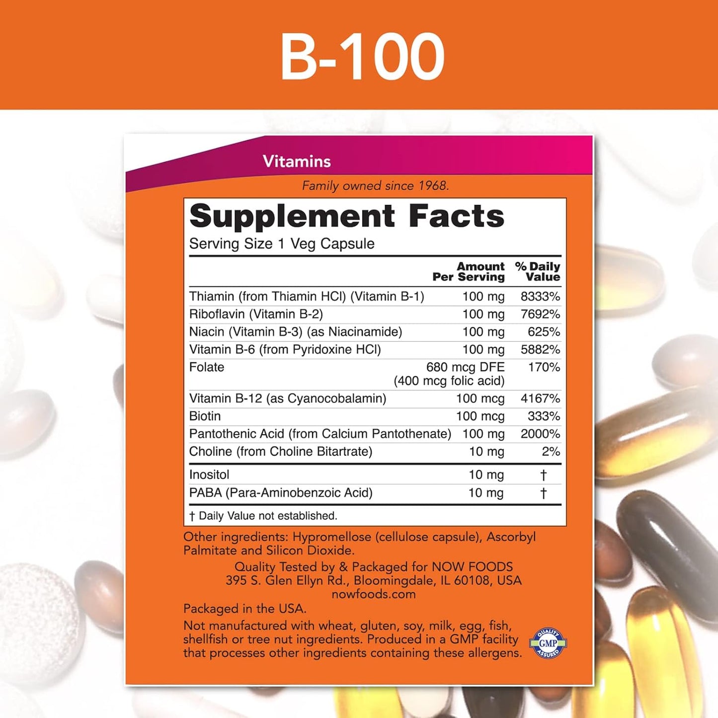 NOW Foods B-100 B-Complex, 250 Capsules (Pack of 2) - görsel 2