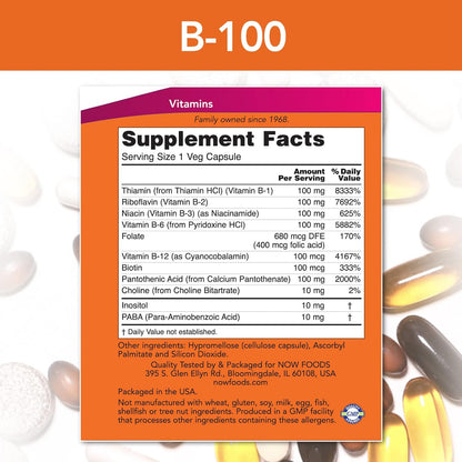 NOW Foods B-100 B-Complex, 250 Capsules (Pack of 2)