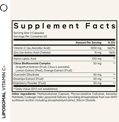 Codeage Liposomal Vitamin C 1500mg with Zinc, Elderberry, Citrus Bioflavonoids, Quercetin & Rose Hips – Vegan Supplement, Non-GMO, Pack of 2