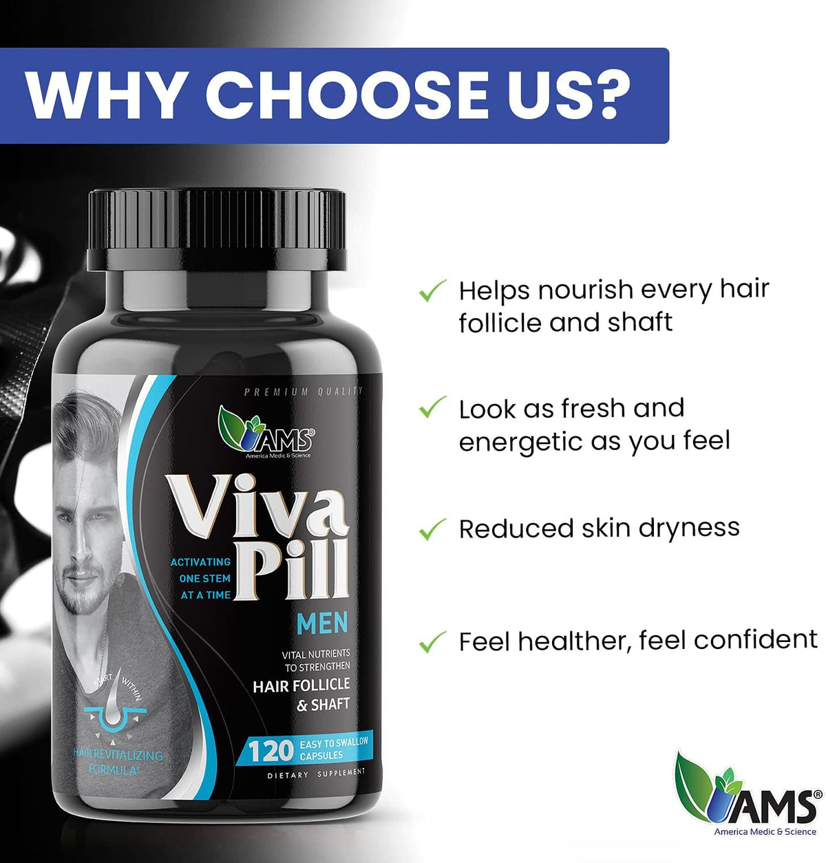 America Medic & Science VivaPill for Men – Hair, Skin & Nails Food Supplement with Biotin, Collagen & Keratin (120 Capsules) - görsel 6