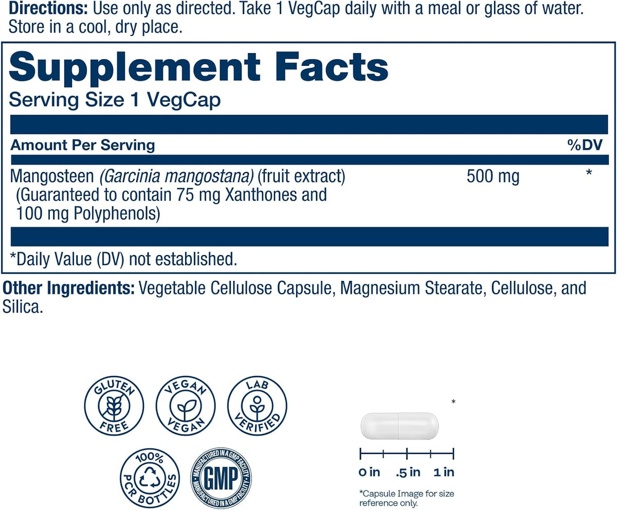 SOLARAY Vital Extracts Mangosteen 500mg - Herbal Supplement with Xanthones & Polyphenols, Vegan & Gluten Free, 60 VegCaps - görsel 2