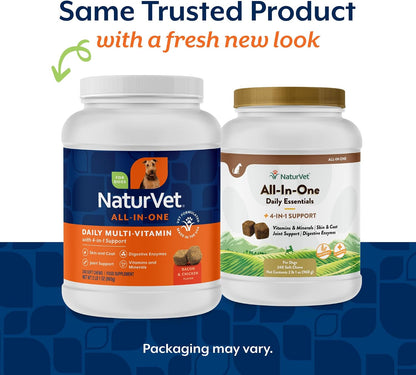 NaturVet All-in-One Dog Supplement - for Joint Support, Digestion, Skin & Coat Care – Dog Multivitamins with Minerals, Omega-3, 6, 9 – Wheat-Free Vitamins for Dogs – 240 Soft Chews