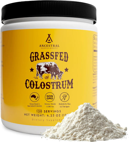 Ancestral Supplements Grass Fed Beef Bovine Colostrum Powder Packets, Immune & Gut Support, 30 Sticks, Unflavoured